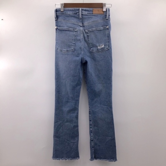 7 For All Mankind The Ultra High Rise Slim Kick Distressed Blue Cropped Jeans - Picture 3 of 14
